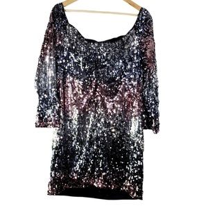 SHEIN Plus Slim Fitted Off Shoulder Sequin Dress 1X